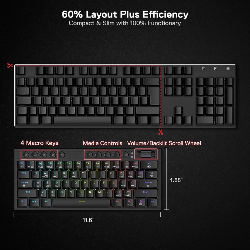 Perifericos Teclado Gamer REDRAGON HORUS MINI PRO WIRELESS SWICHT RED K632RGBSP MECANICO 60%