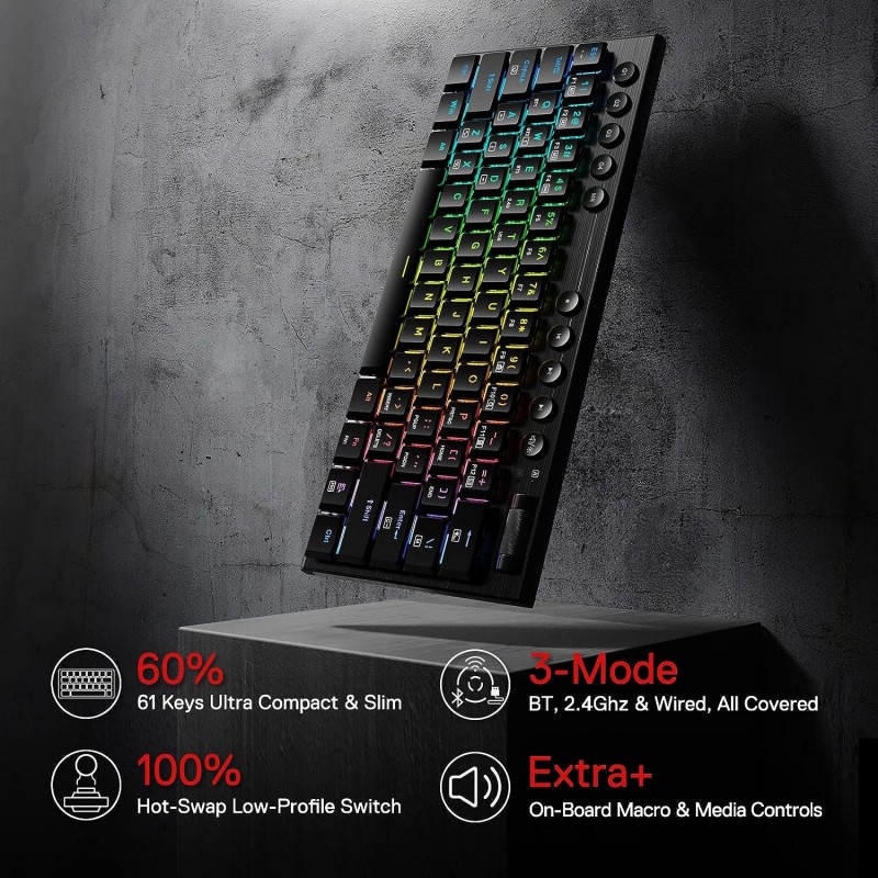 Perifericos Teclado Gamer REDRAGON HORUS MINI PRO WIRELESS SWICHT RED K632RGBSP MECANICO 60%