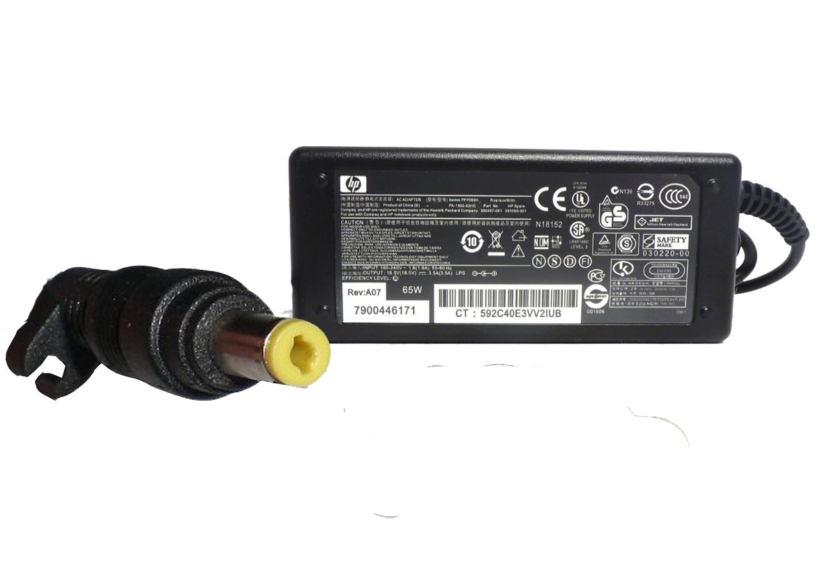 Cargador Notebook Hp  Pin Amarillo PA-165-02H 65W 18.5V 3.5A