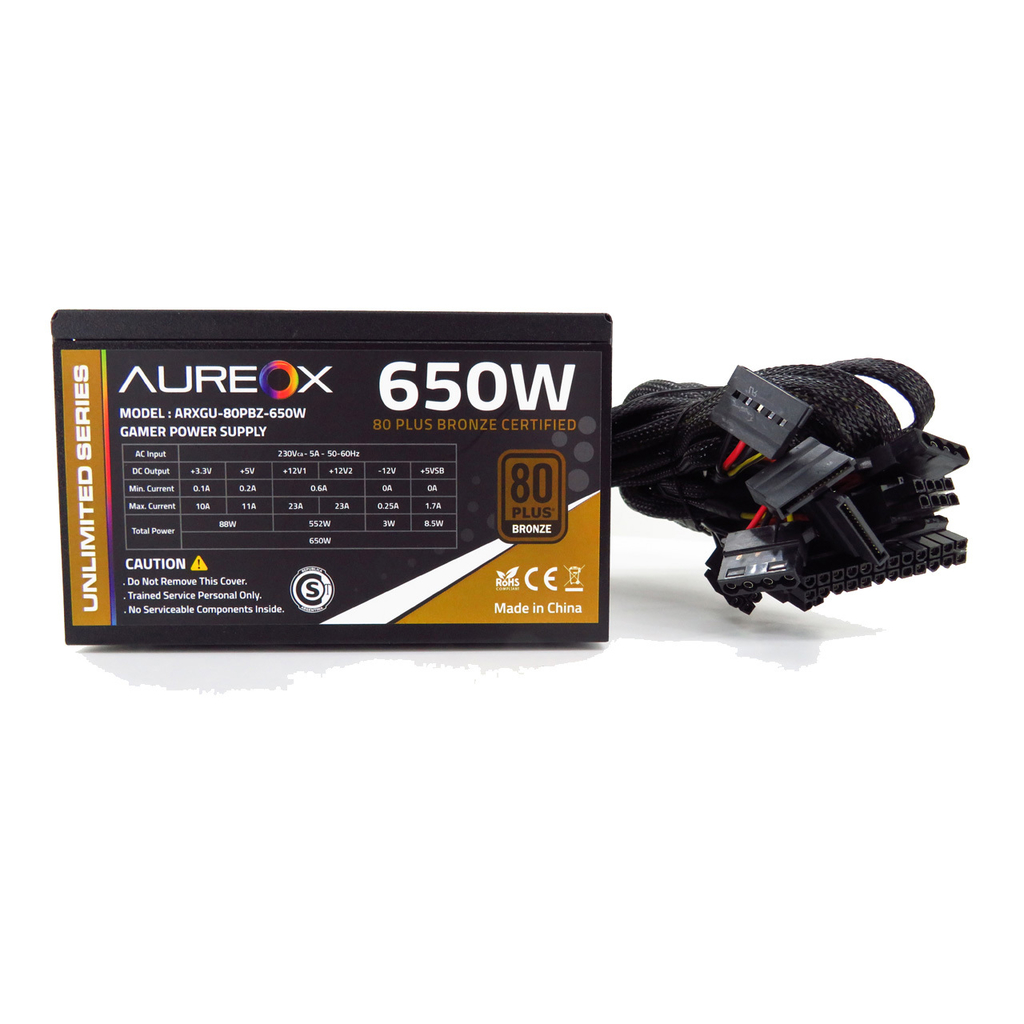 Fuente PC Certificada AUREOX POWER SUPPLY 650W ARXGU-80  80 PLUS BRONCE